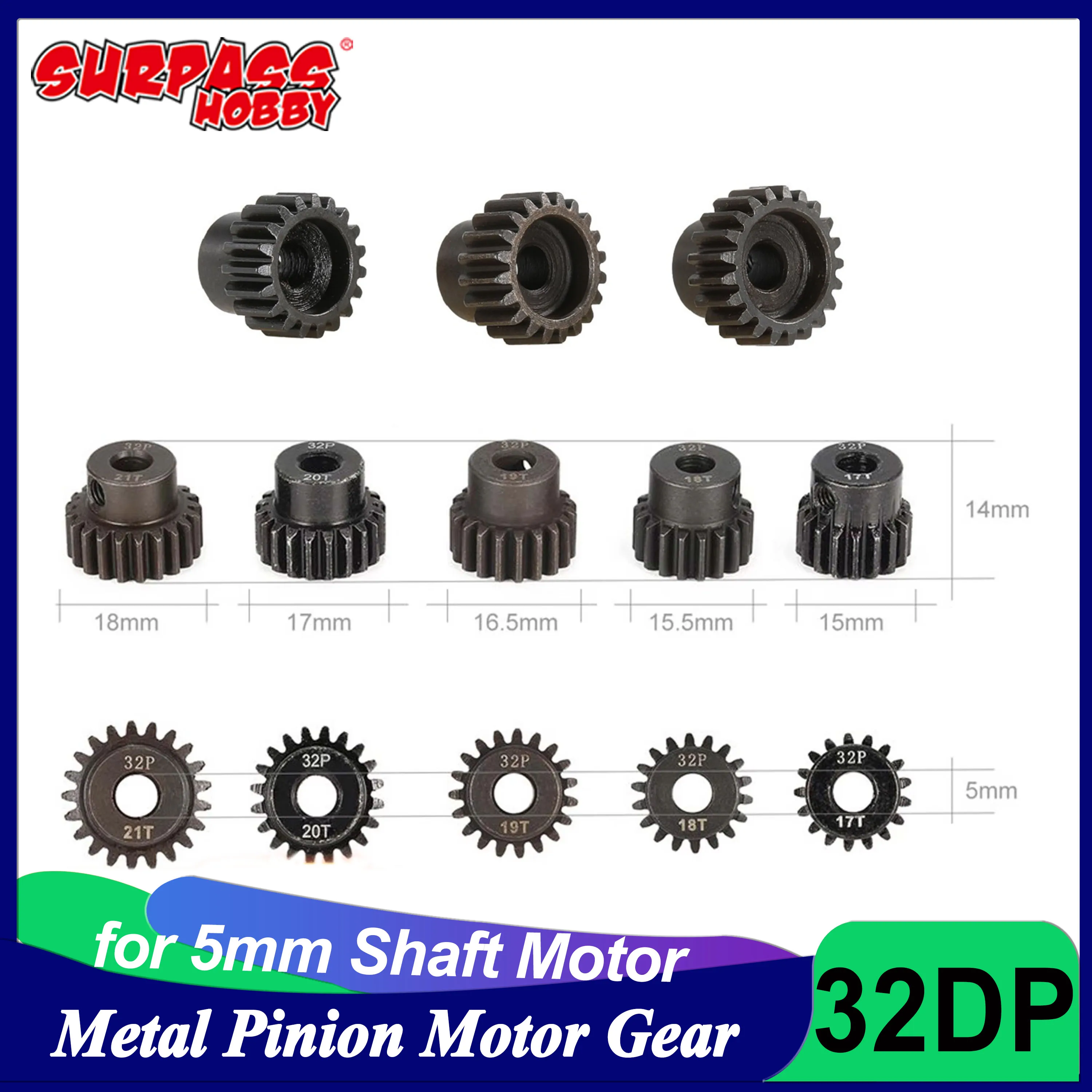 32DP 5 мм 13T 14T 15T 16T 17T 18T 19T 20T 21T Черная стальная шестерня двигателя для 1/8 1/10 RC