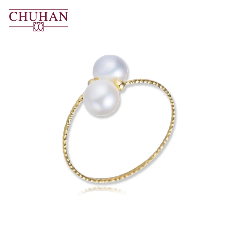 

CHUHAN 18K Gold Stretch Ring Au750 Inlay Natural Freshwater White Pearl Classic Fashion Gifts For Women Fine Jewelry