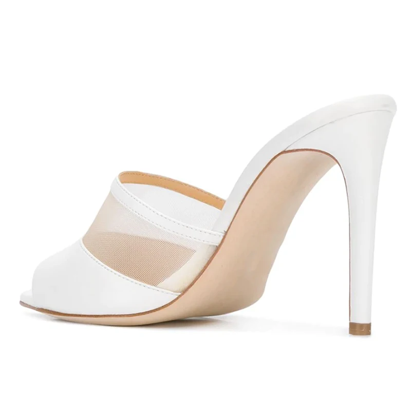 2022 Mules Sandals for Women Summer Shoes Pointed Toe High Heels White Wedding Shoe Mesh Party Heels Plus Size Free Shipping