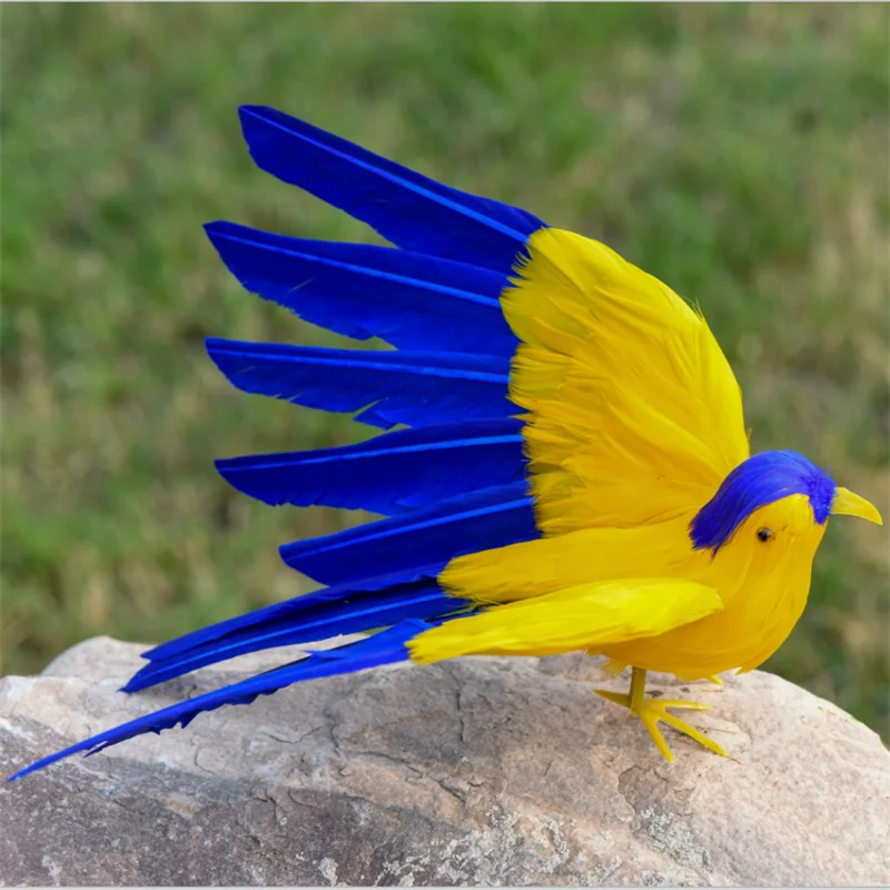 

Симпатичная реальная жизнь желтая и синяя птица МОДЕЛЬ крылья из пенопласта и пера подарок для птицы садовое украшение около 22x30 см xf2887