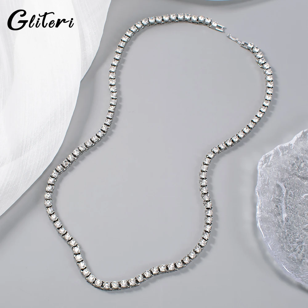

GEITERI Hiphop 5mm Zircon Necklaces For Women Men Girls Silver Color Crystal Chain Choker Collier Trendy Jewelry Party Gift 2023
