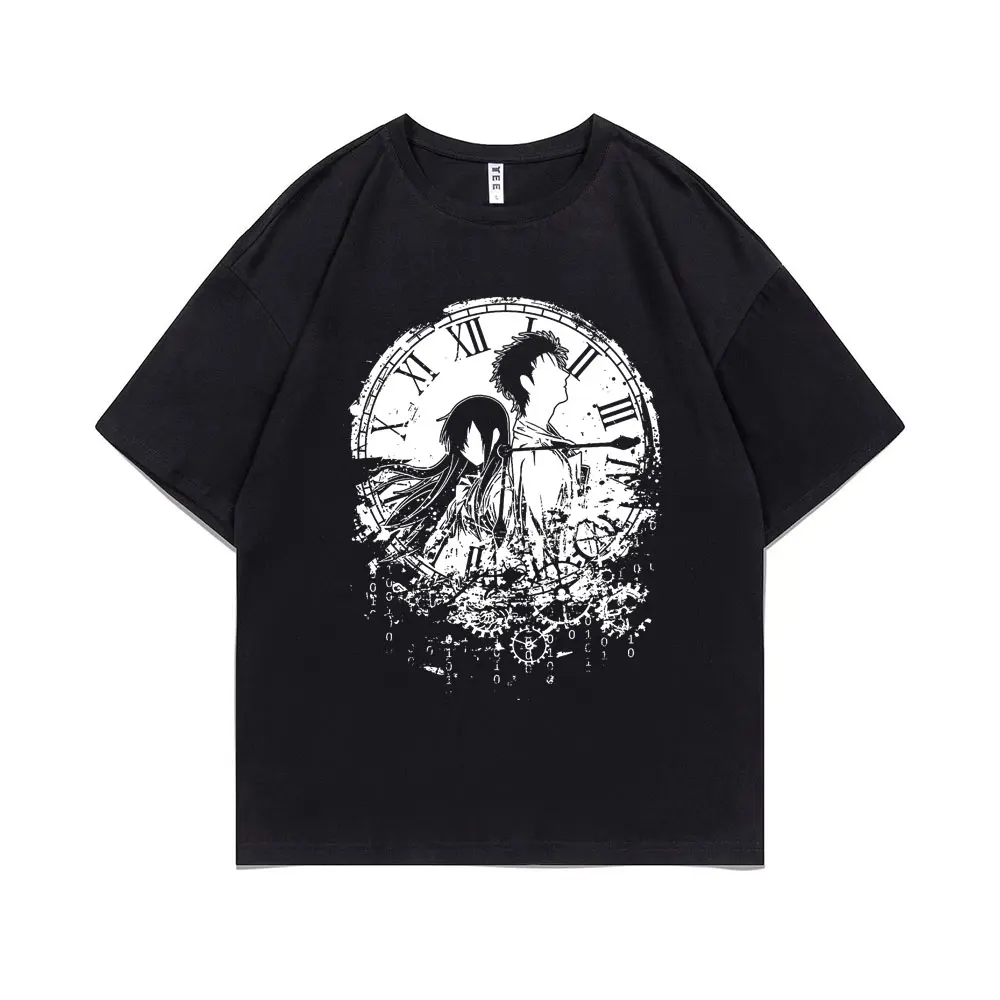 2022 New Anime Steins Gate Tshirt Manga Okabe Rintarou Makise Kurisu Oversized T-shirt Top Men Women Fashion 100% Cotton T Shirt