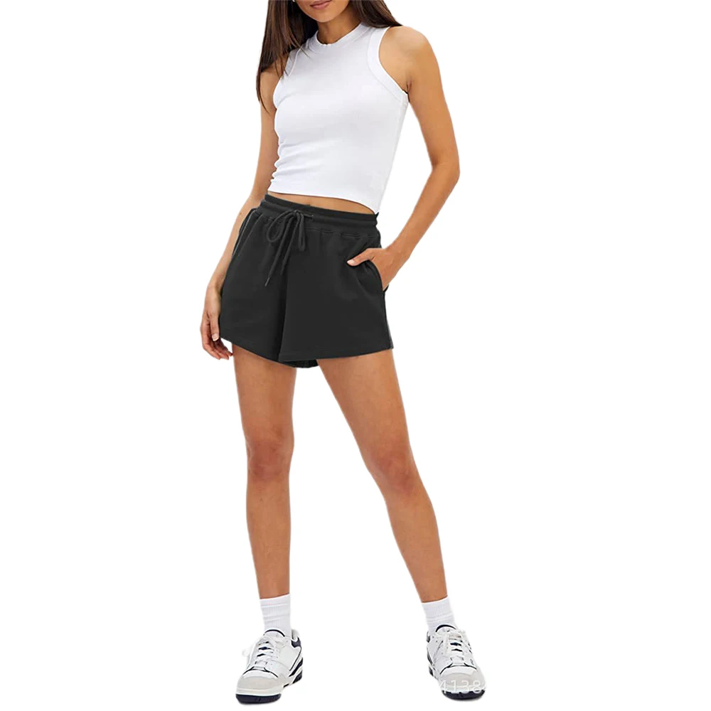 

Summer Shorts Women Fashion Ladies Elastic Waists Short Pants Solid Sport Drawstring Wide-leg Oversize Simple Shorts