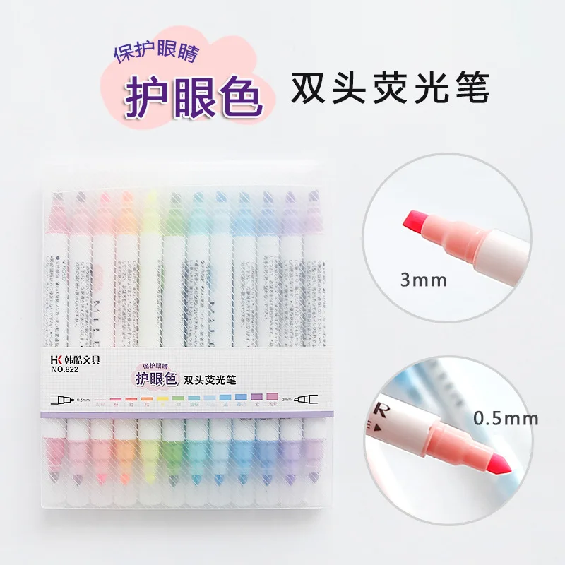 12 color Fluorescent marke rpens with two heads - Highlighters Light color fluorescent marking for key students    stationery