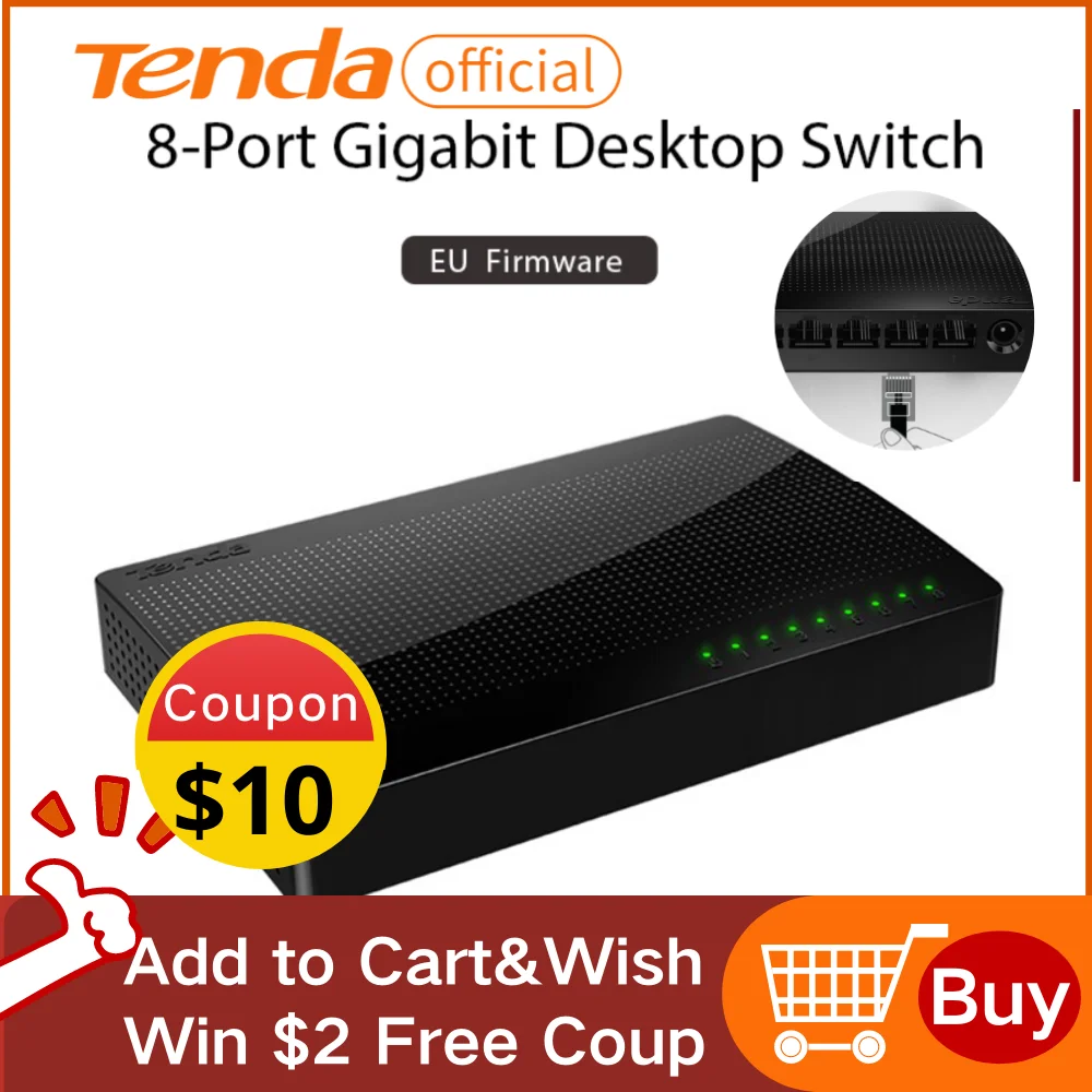 Tenda 5/8 Ports Gigabit Desktop Switch Ethernet Smart Desktop Switcher 10xFast Ethernet Network 100/1000mbps Full or Half Duplex