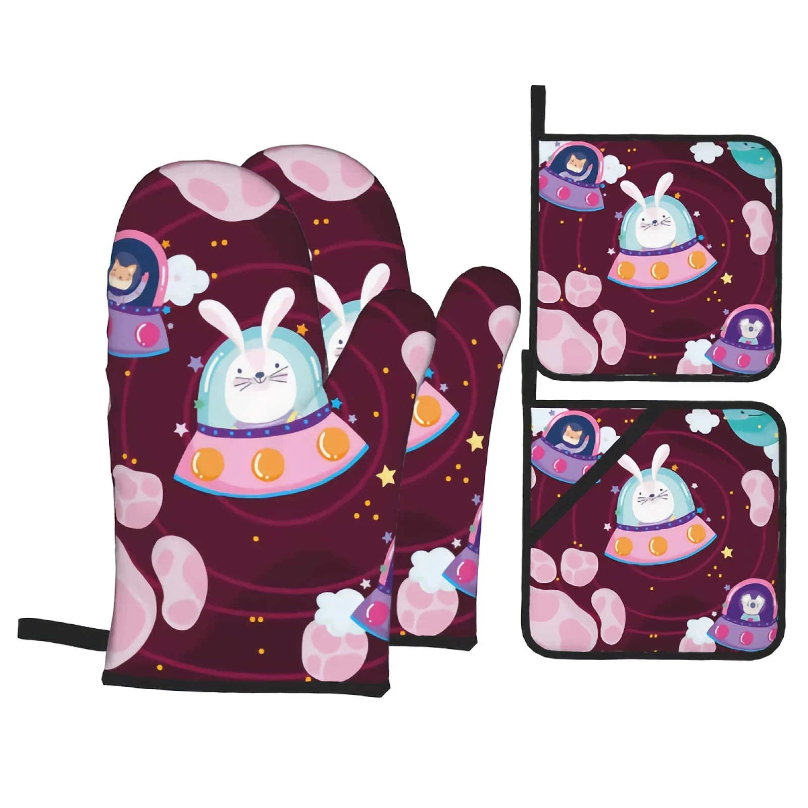 

Набор варежек и держателей для кастрюль Space Animal, 4 шт., утолщенные термостойкие перчатки и держатели для кастрюль для выпечки, приготовления пищи, гриля