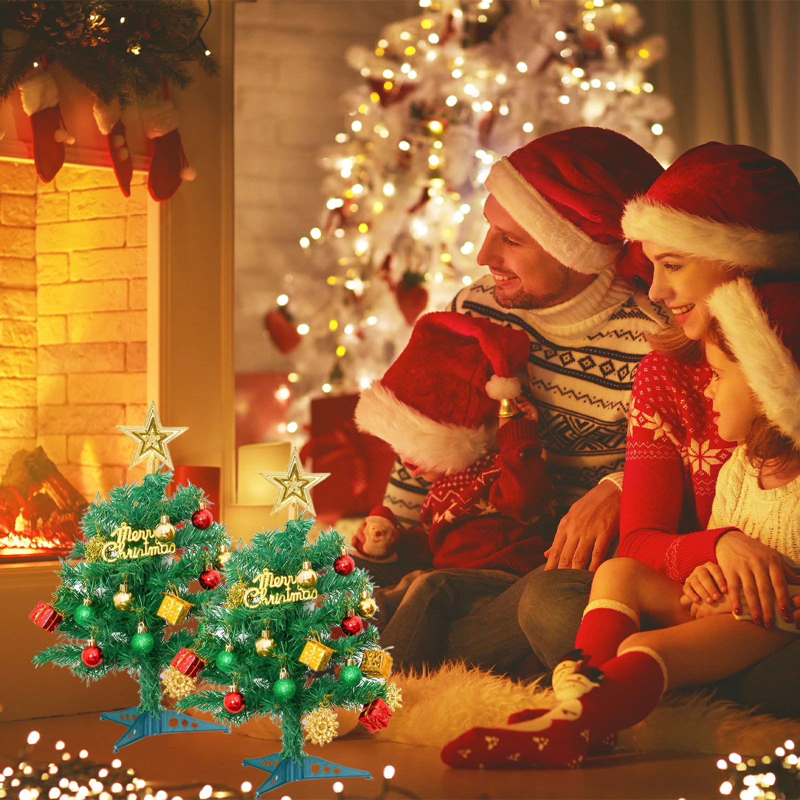 1 Шт. Маленькая Рождественская Елка Настольный Декор С Шариками Пластиковая