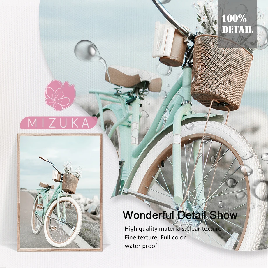 Природа розовый цветок велосипед волны мост пейзаж Скандинавское искусство