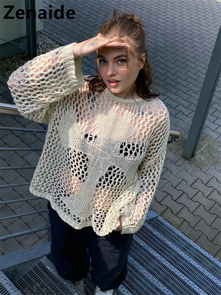 Женская трикотажная футболка с длинным рукавом Zenaide Просвечивающая Повседневная