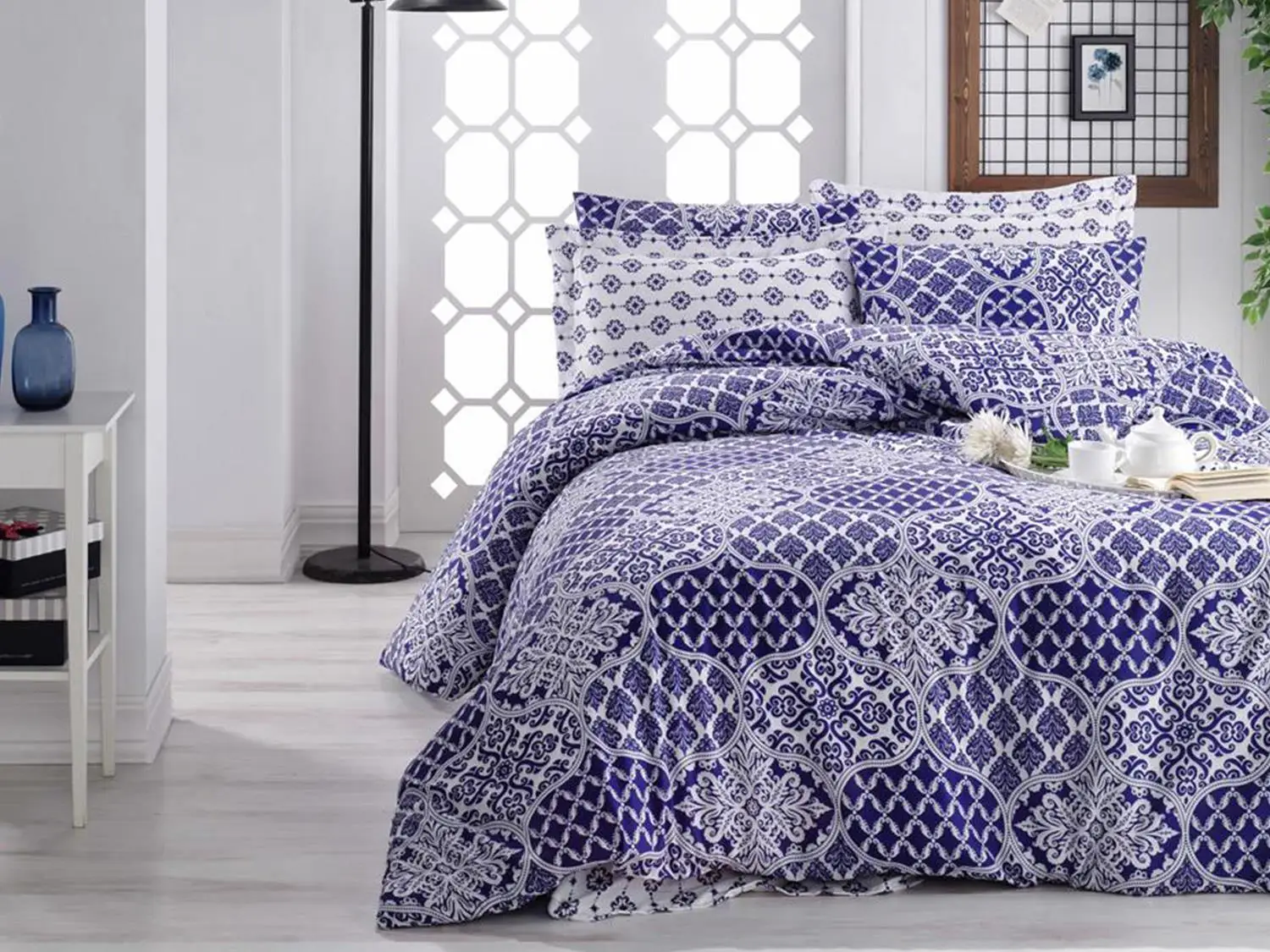 

Donjette 100 Cotton Double Duvet cover set Navy Blue