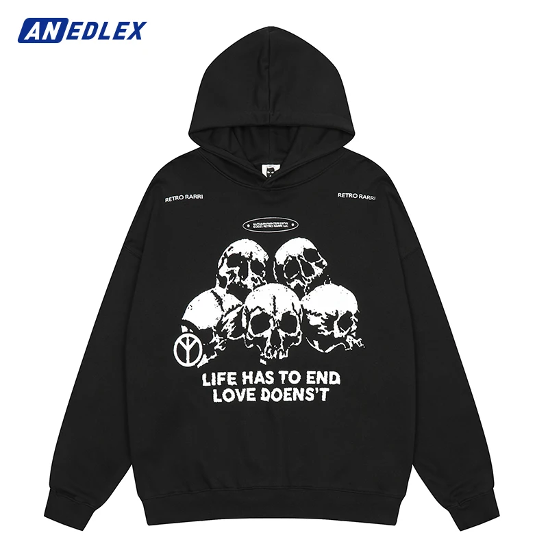 

Autumn Men Streetwear Casual Loose Hoodie Sweatshirt Letter Skull Graphic Hooded Pullover Harajuku Cotton Hoodie Hip Hop Hoodie