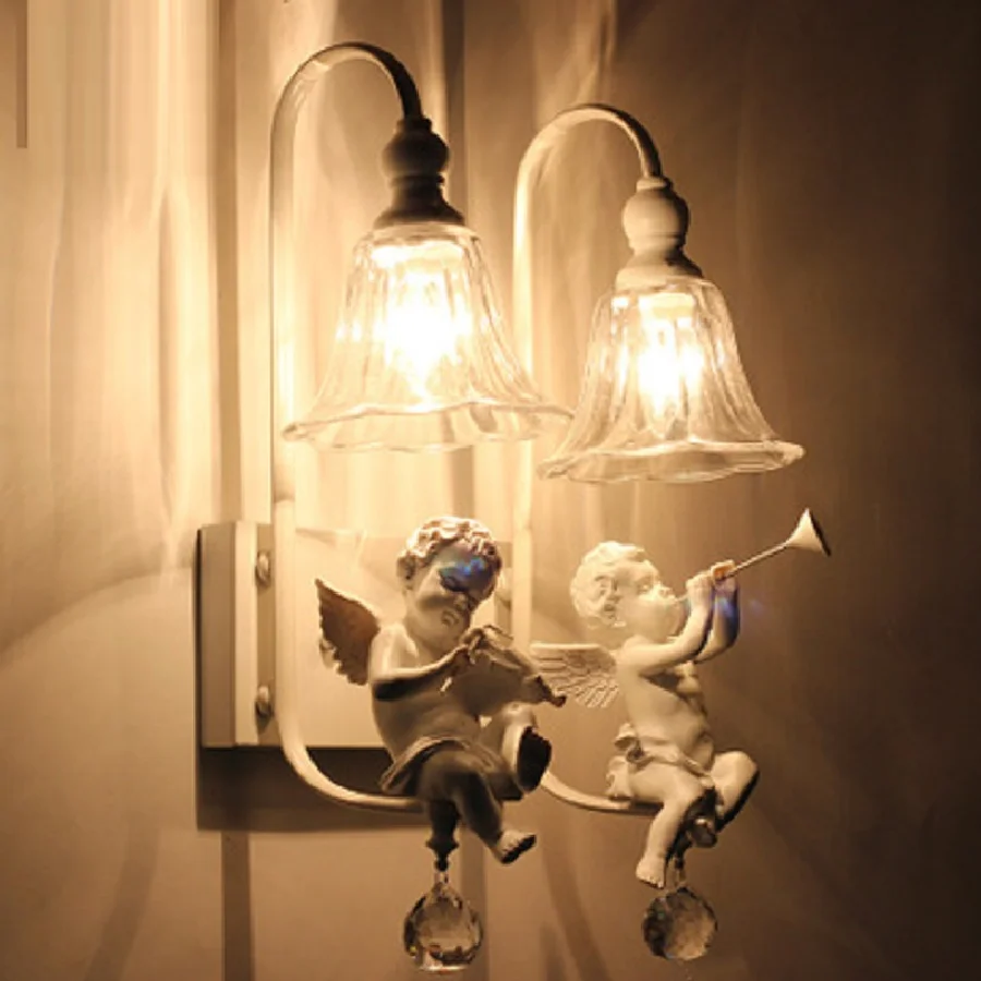 

LukLoy Nordic Bedroom Wall Lamp Bedside Children's Room Wall Sconce American Minimalist Mirror Headlights LED Angel Wall Light