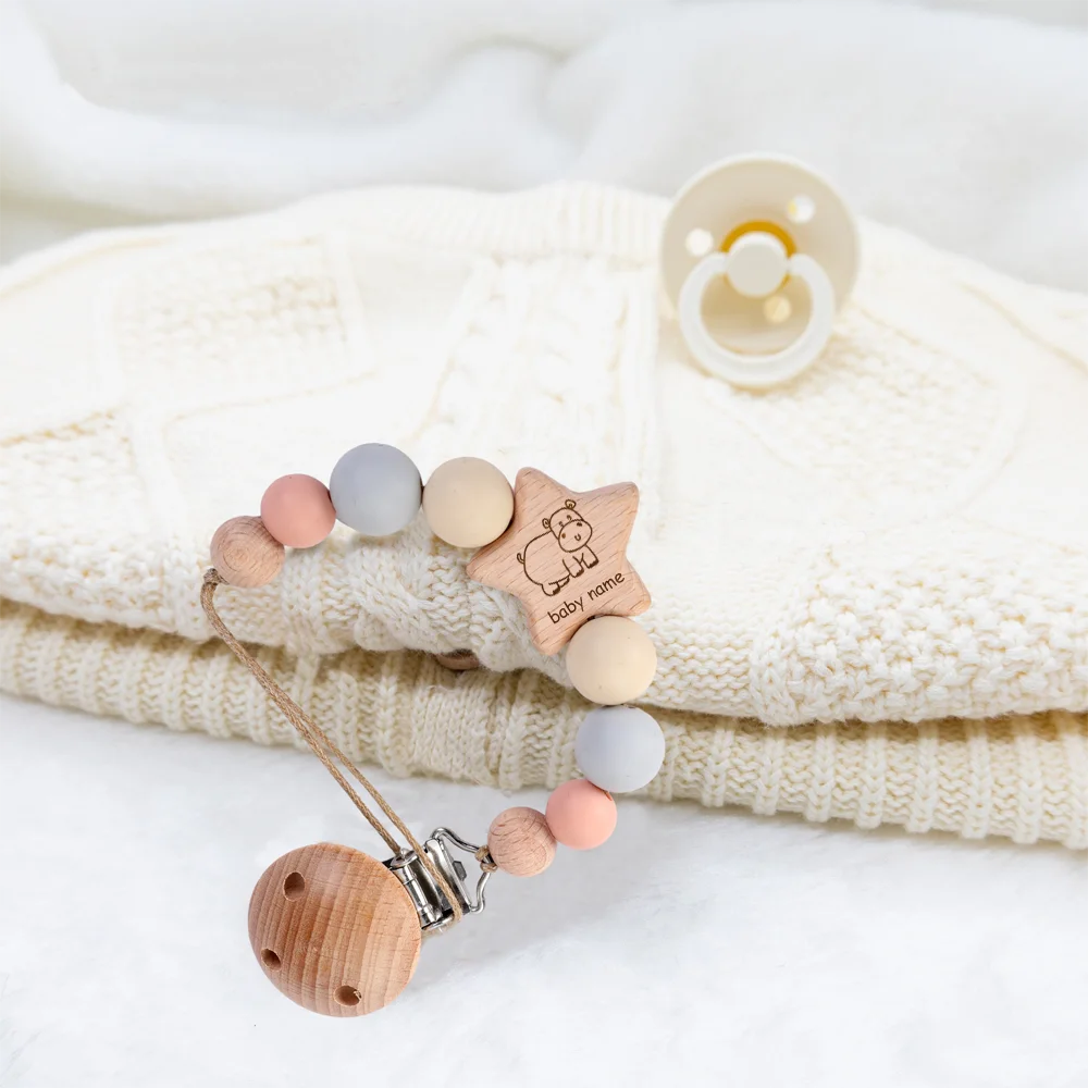

Personalized Baby Pacifier Clip Custom Animal with Name Wood Pacifier Baby Baptism Gift The Perfect Gift for A New Baby