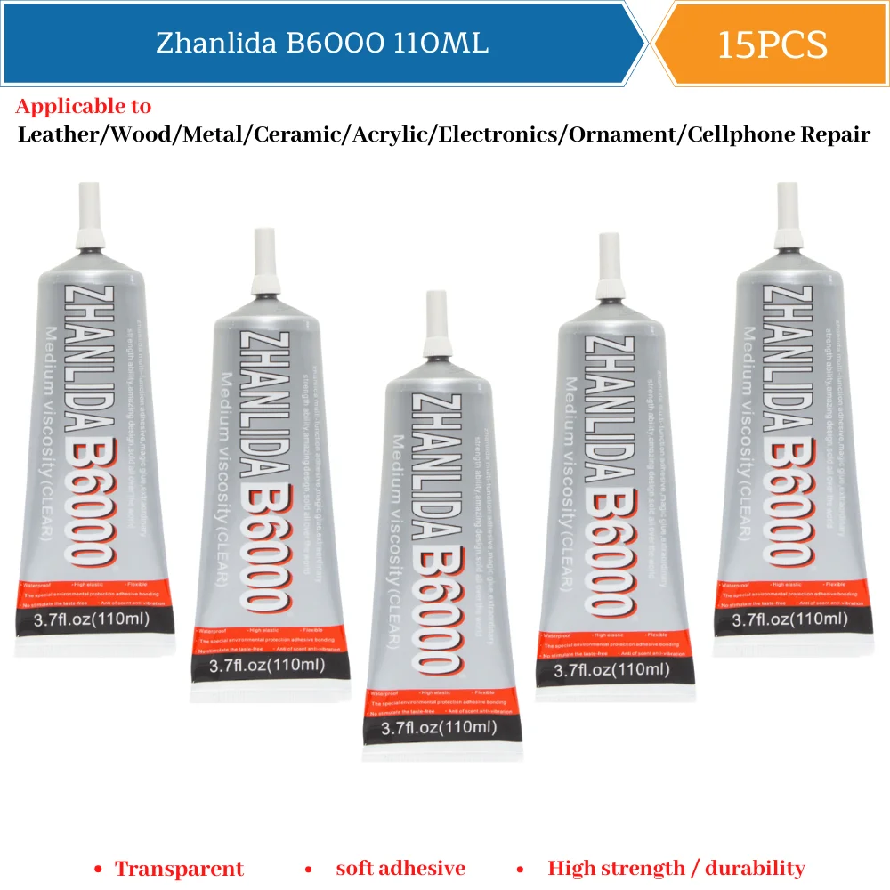 

15PCS 110ML Zhanlida B6000 Clear Contact Cellphone Glass Frame Adhesive With Precision Tip Electronic Component Plastic Glue