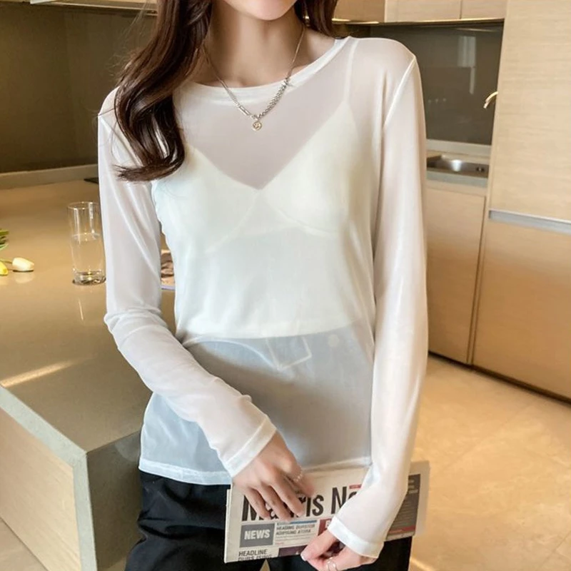 Женская Сетчатая Спортивная Футболка С Длинными Рукавами Прозрачный Топ Для