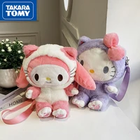 takara tomy winter new transformation hello kitty plush toy shoulder bag cute girl heart messenger bag