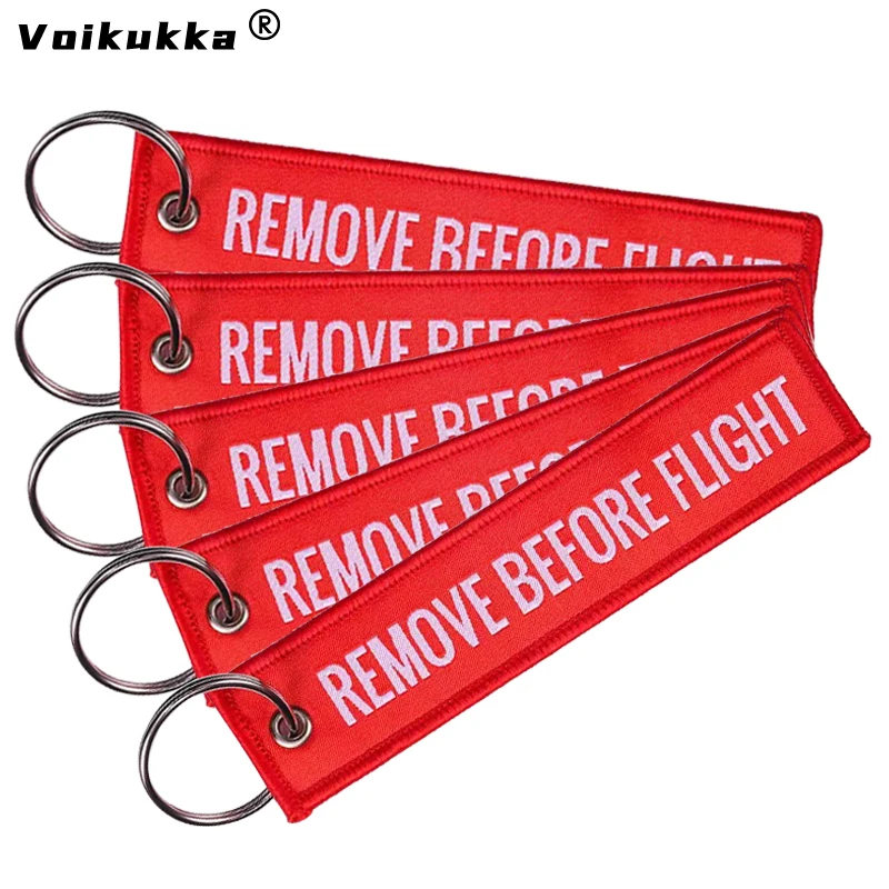 

5PCS Set Sale Colorful Aviation Gifts Remove Before Flight Memorial Key Embroidery Pendant Tags Keychain Rectangle Keyring