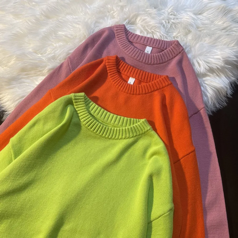 

Base High Quality Knitted Long Sleeve Sweater Women 2022 Trend Oversized Sweatshirt Winter Fashion Pure Color Women's Clothing