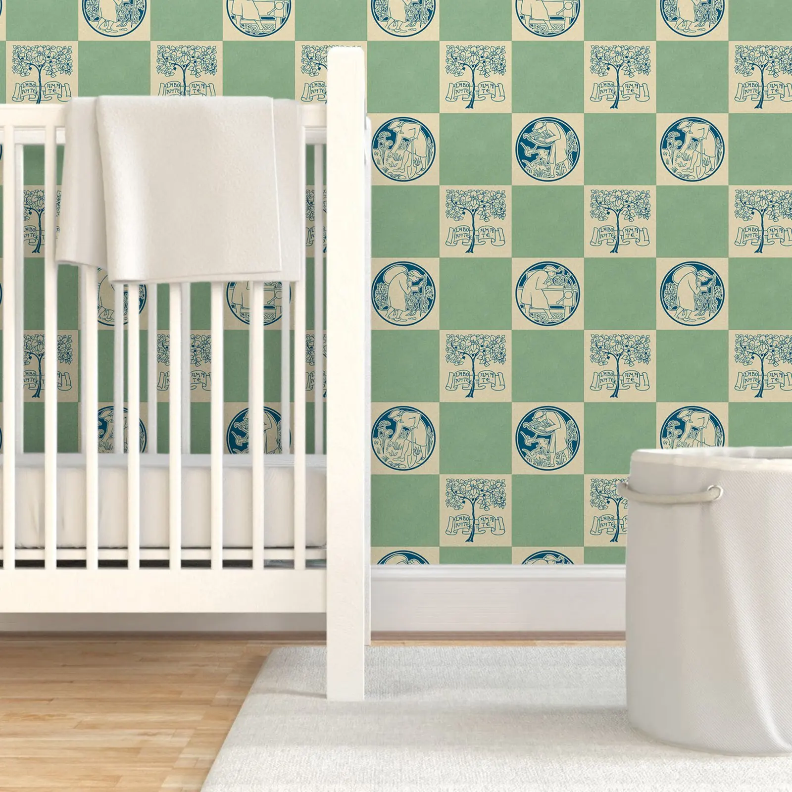 Фото Jadeite Green And Blue Peel and Stick Wallpaper,Green Grid Traditional Non Woven Wallpaper For Wall Art ,Custom Colors and Size №5