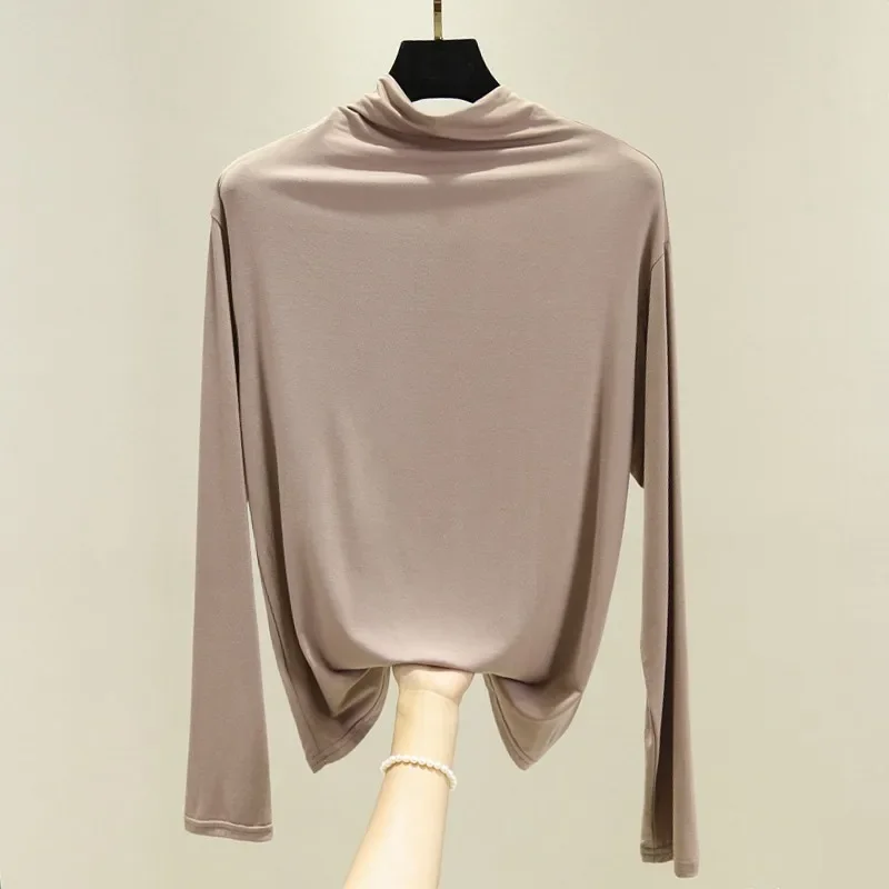 Женский топ из модала с высоким воротником и утягивающий длинными рукавами