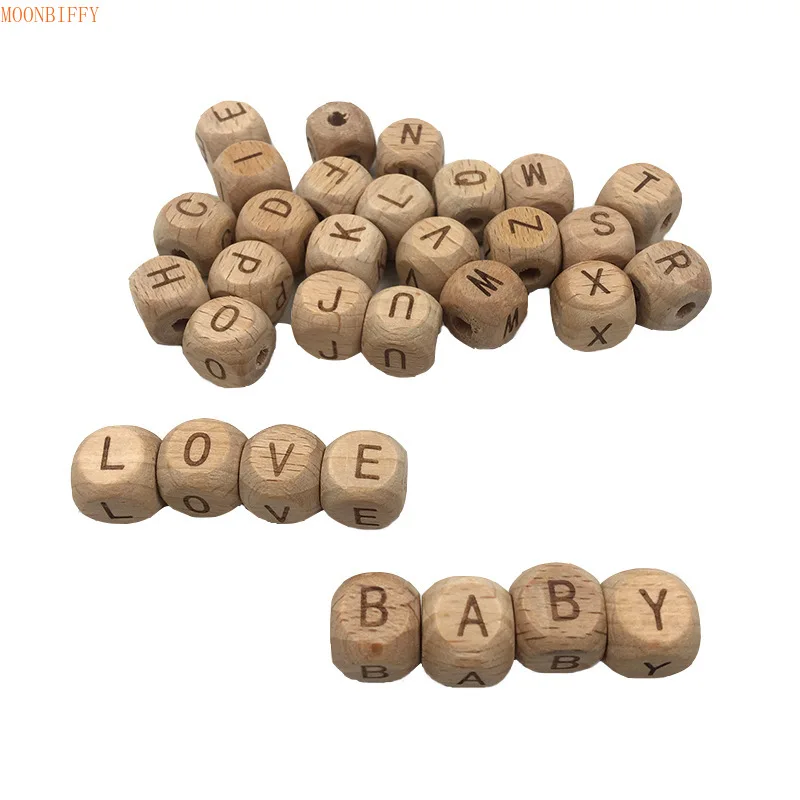 

10PCS Wooden Letter Alphabet Baby Teether DIY Teething Pacifier Chain Nursing Necklace Bracelet Baby Gift Teether Baby Toy 1.2cm