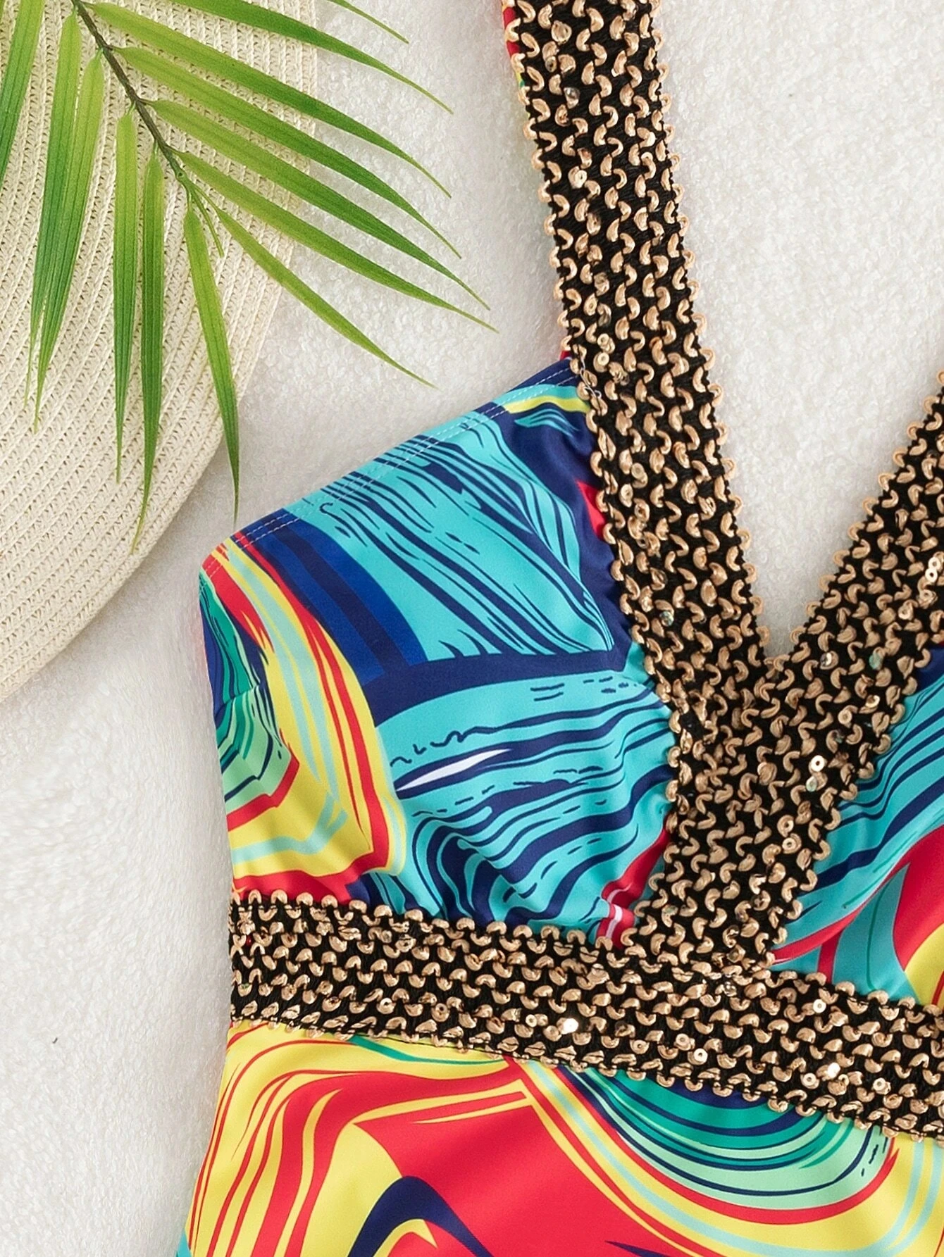 Tropical Print Knot Side Belted One Piece Swimsuit Women Push Up Swimwear 2023 New Stitch Detail Monokini Beach Bathing Suit