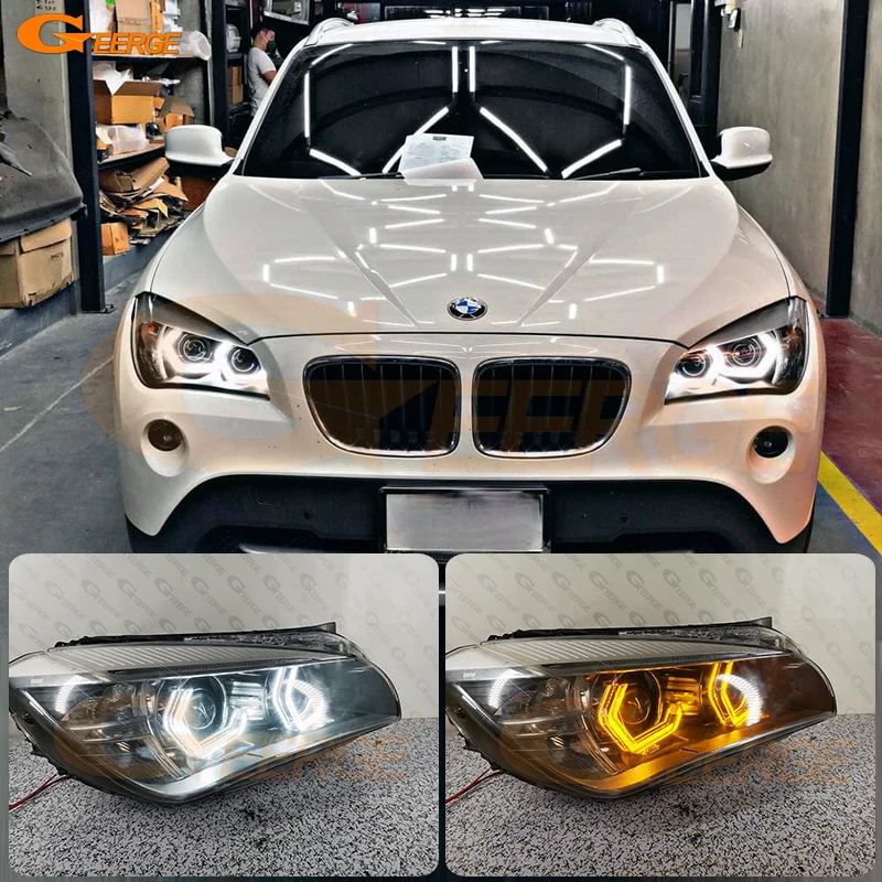 Фото Для BMW X1 E84 2009-2015 Ксеноновая фара Супер яркая 3D шестигранная M4 Знаковый стиль Кристалл Led Angel Eyes Halo Кольца Дневной свет №1