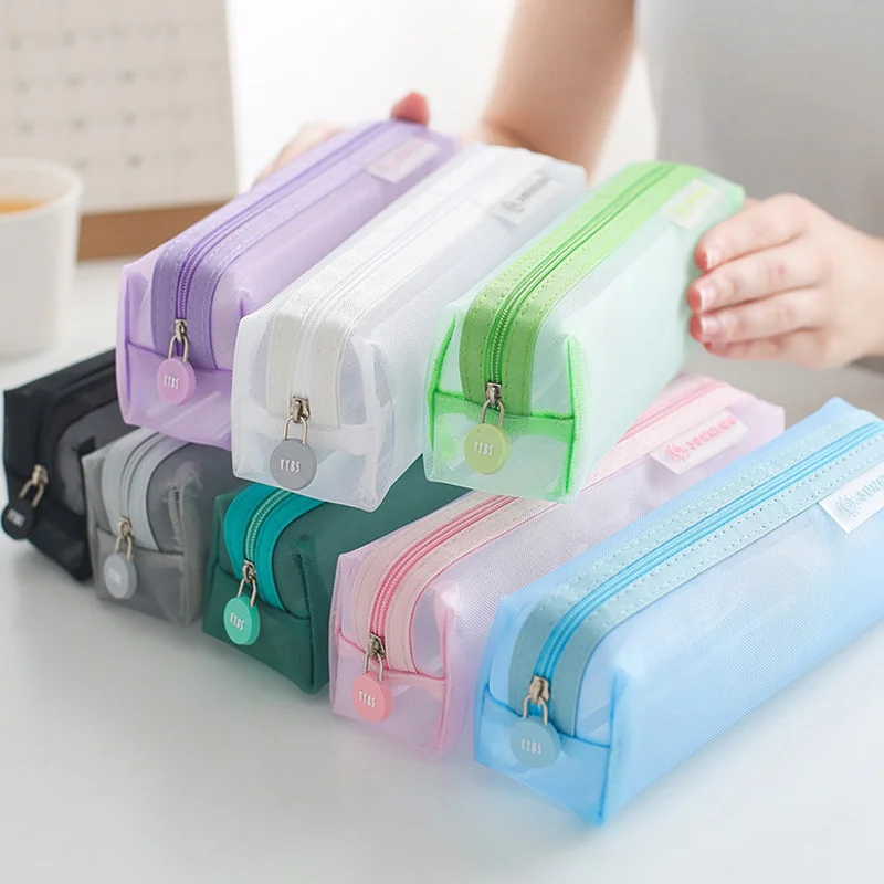

Large Capacity Grid Portable Pencil Bag Transparent Pencil Case Simple Storage Pencil Box Office School Supplies Stationery Box