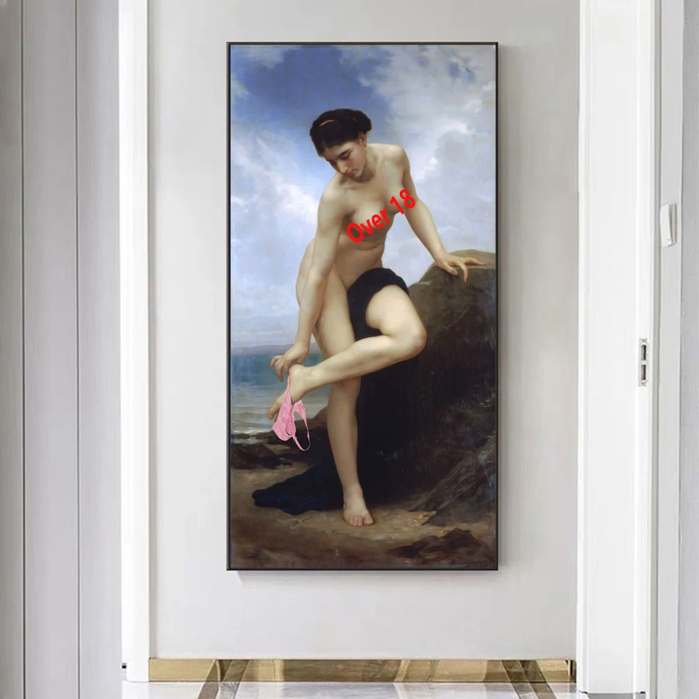 

William Adolphe Bouguereau Nude Women Sexy Thong Panties Poster Prints Canvas Wall Art Funny Painting Living Room Home Decor