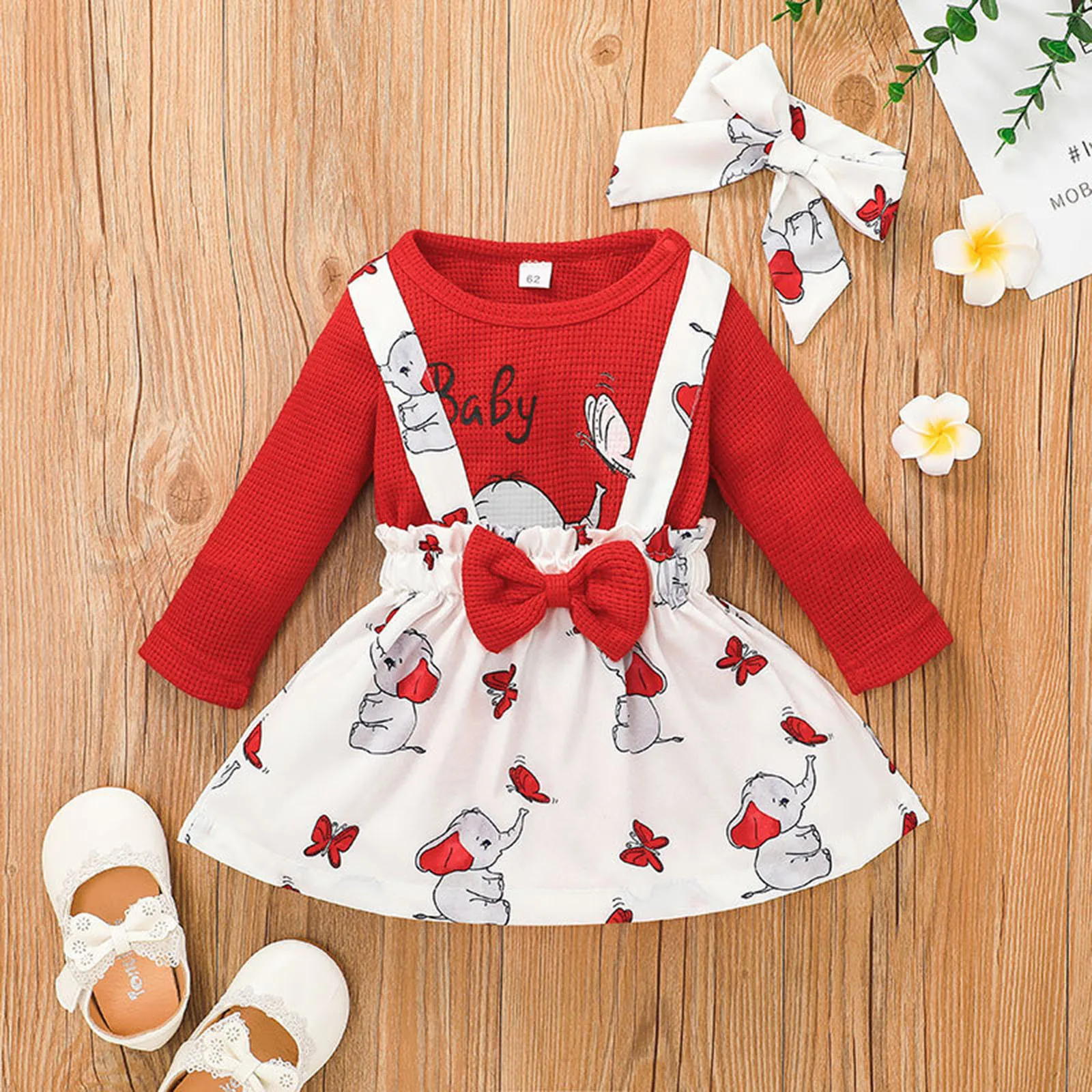 

Newborn Infant Baby Girls 3Pcs Clothes Sets 2023 New Floral Animal Long Sleeve Romper Bodysuit Suspender Skirts Headbands Sets