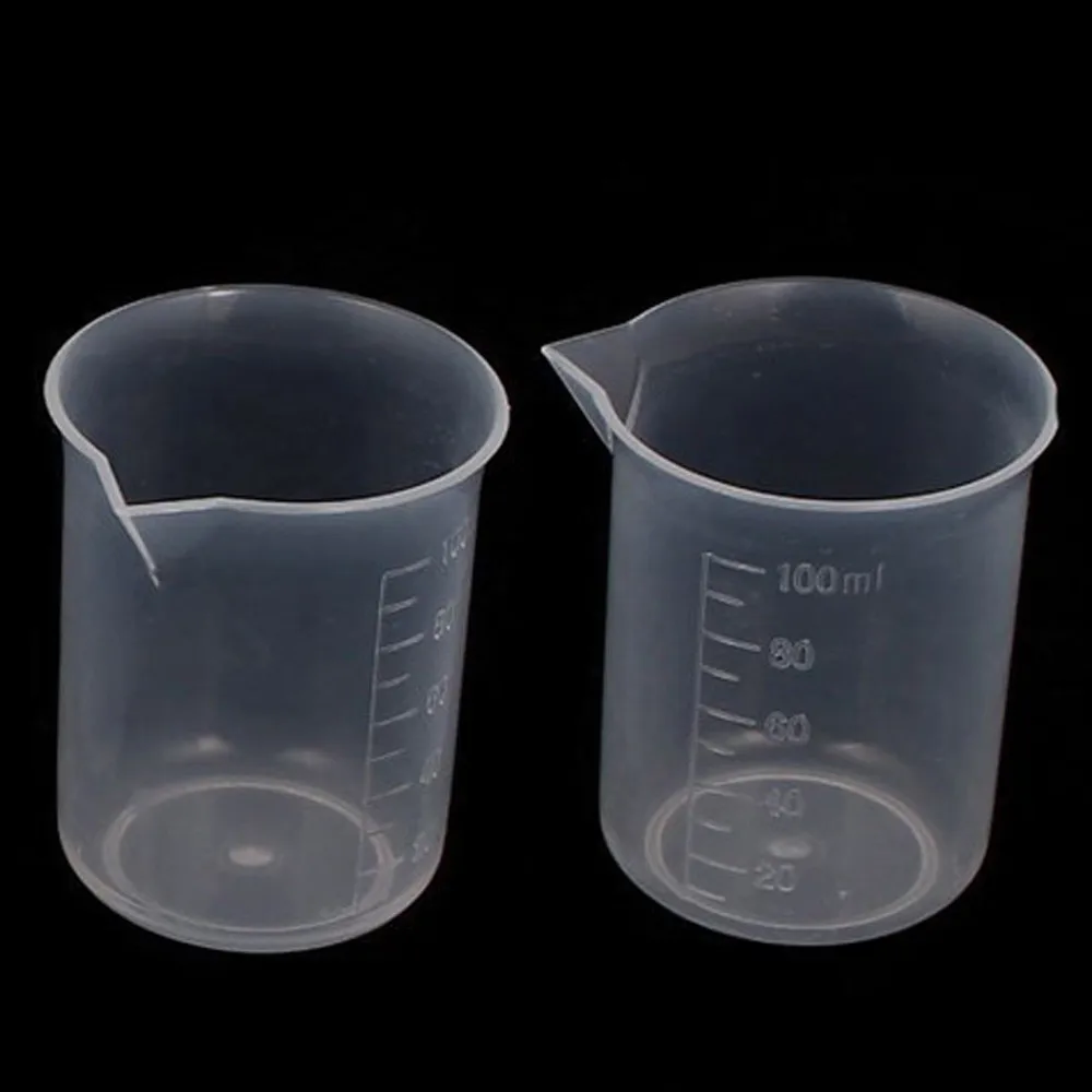 

2pcs 100ml Measuring Cup Transparent Scale Plastic Measuring Cup Lab Chemical Measuring Cup Without Handle Kitchen Home Supplies