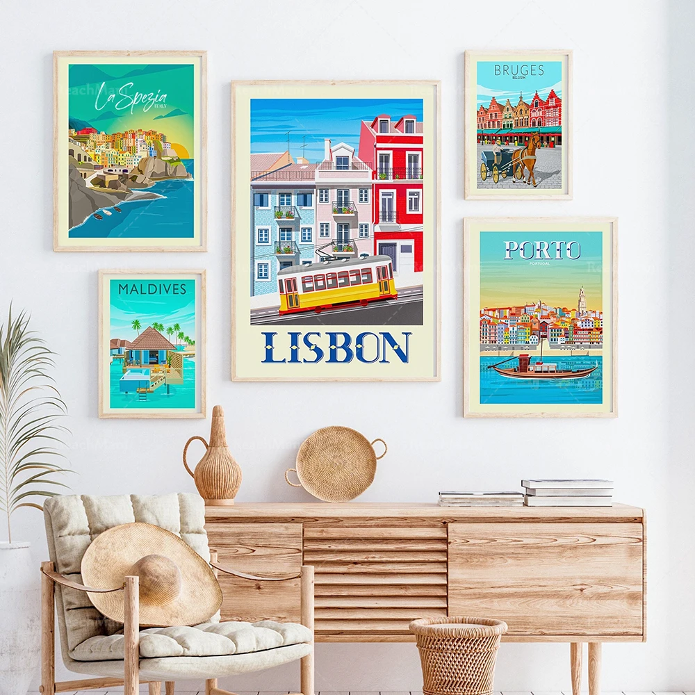 Принты для путешествий по городу Лиссабон Италия Париж Амстердам дорожные