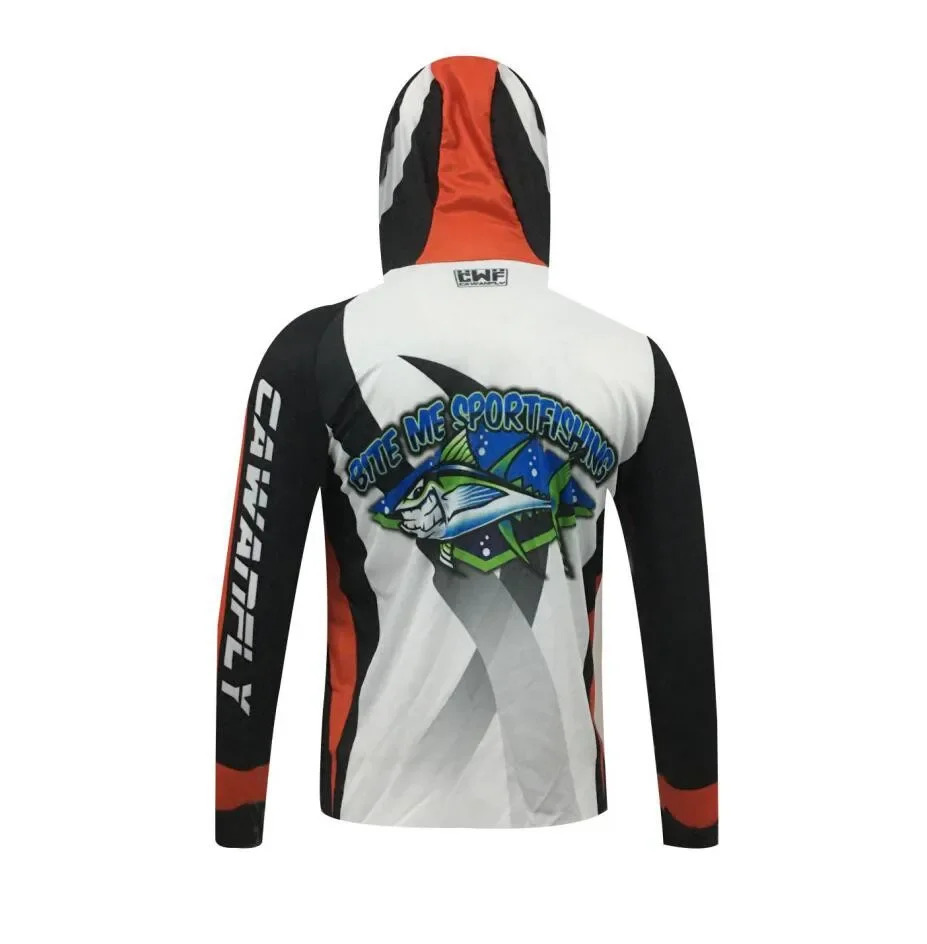 2024 Outdoor Sublimation Printing Long Sleeve Fishing Anti-UV UPF 50+ Clothes Breathable Hiking Sports Jersey Hooded Men's