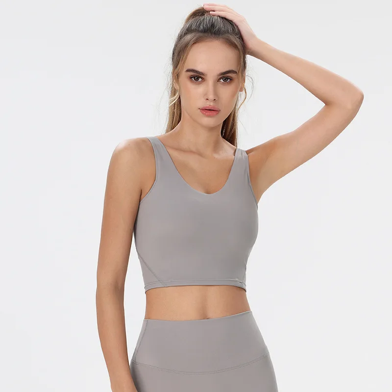 Luluwomen New Sports Bra Women's Yoga Integrated Fixed Cup Sports Bra Simple Fitness Beauty yoga vest
