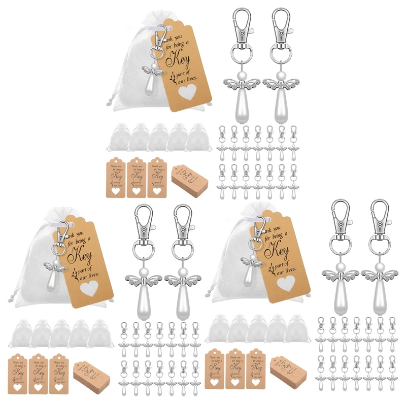 

60Pcs Thank You Gift Angel Keychains Wedding Favors Guardian Angel For Christening Baby Shower Birthday Giveaway