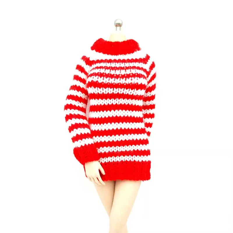 

Tbleague 1/6 Female Soldier Red/White Stripes Sweater Skirt Knitted Dress Clothes Model for 12in Phicen Body Action Figure Toy