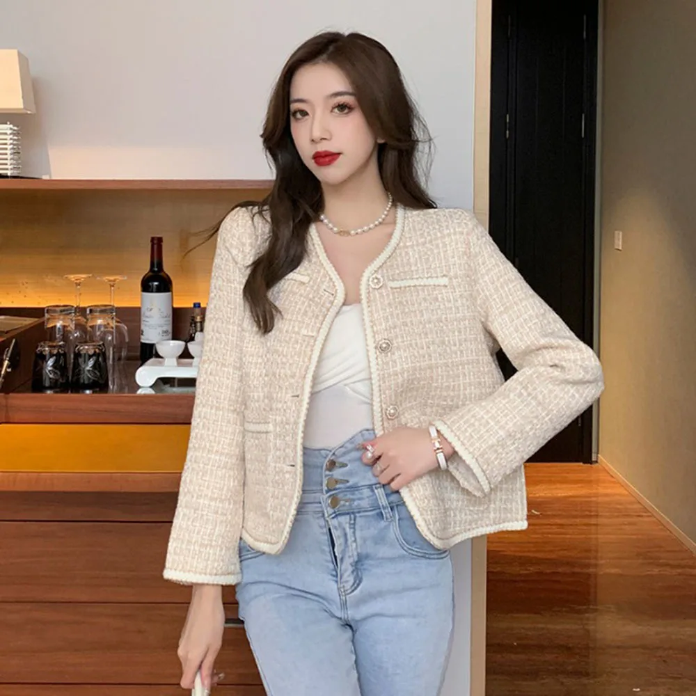 Короткая женская Милая твидовая куртка элегантное высококачественное пальто с