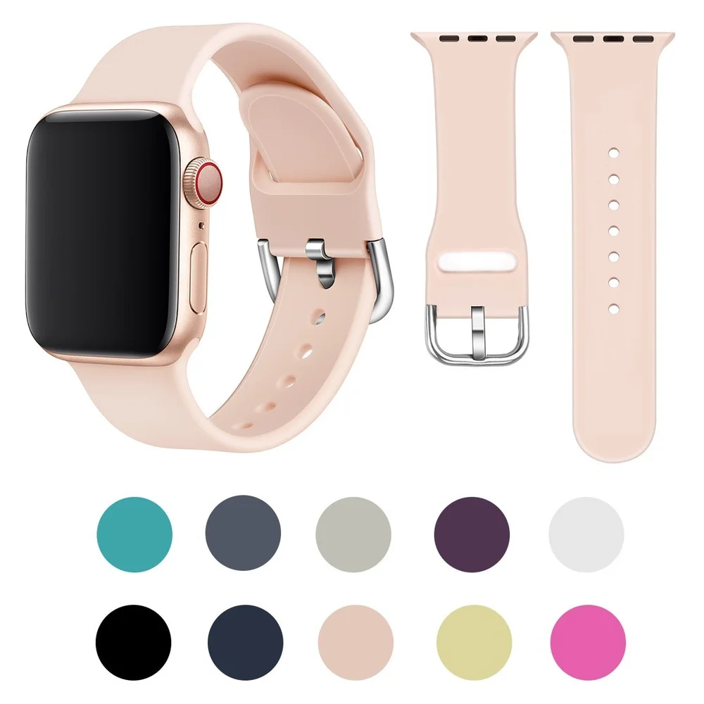 

Sport Band For Apple Watch Strap 45mm 44mm 40mm 38mm 42mm Smartwatch Sports Rubber Belt Bracelet iWatch Serie 3 4 SE 5 6 7 41