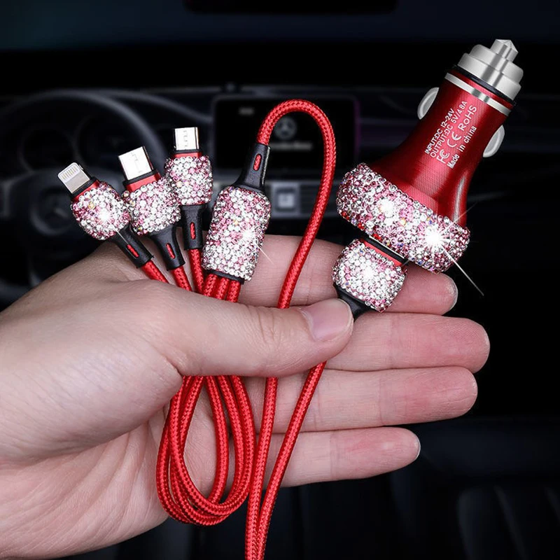 

Diamond-mounted Car Phone Safety Hammer Charger Dual USB Fast-Charged Diamond Car Phone Aluminum Alloy Car Charger