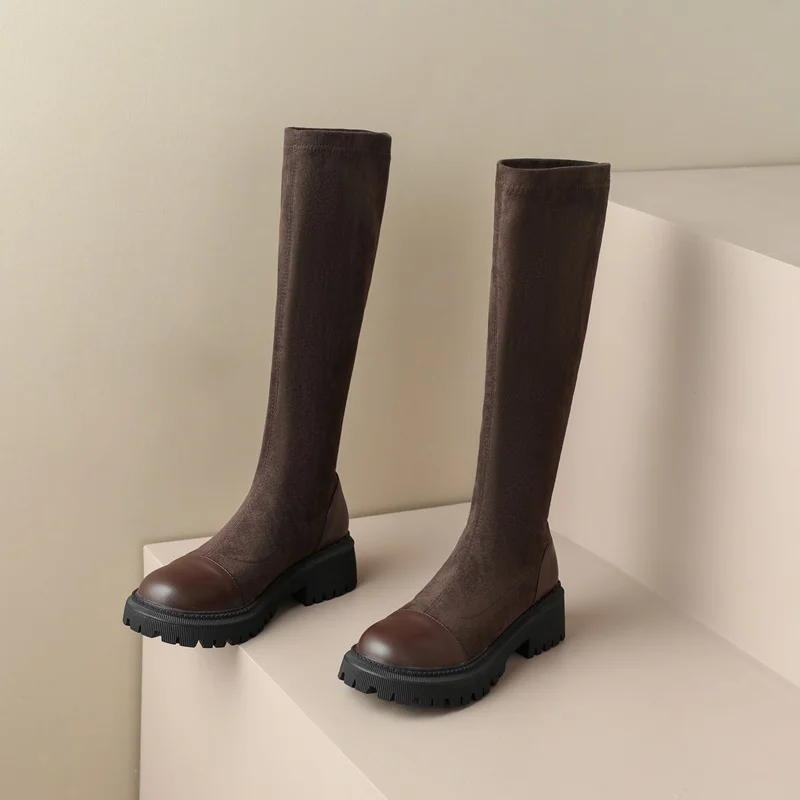 autumn winter boot brand style chunky high heel pu leather knee high boots women's high tube thinner-looked high heel long boots