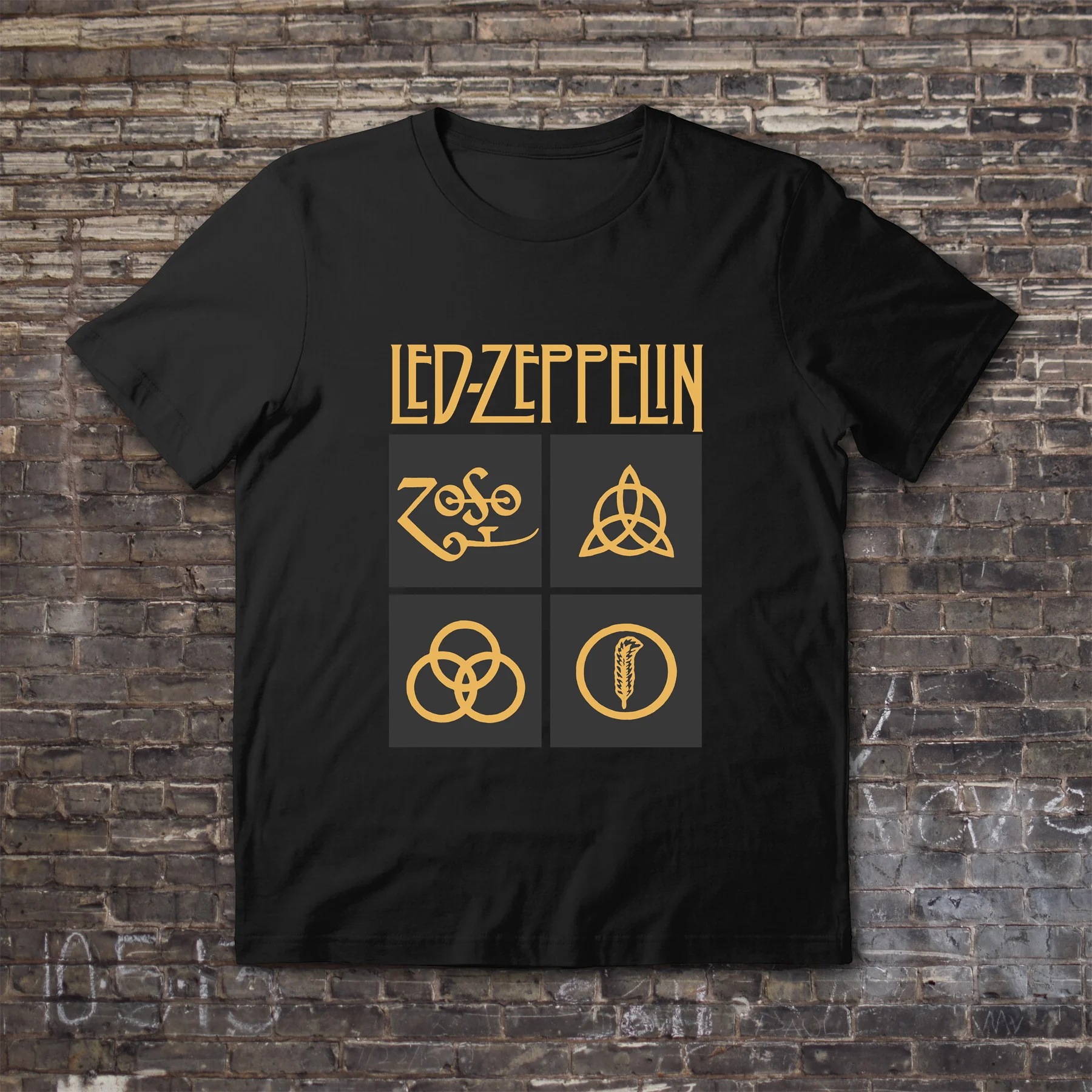 

Amazing Tees Male T Shirt Casual Oversized Essential Led Tour Zeppelin Gold Symbols & Black Squares T-shirt Men T-shirts S-3XL