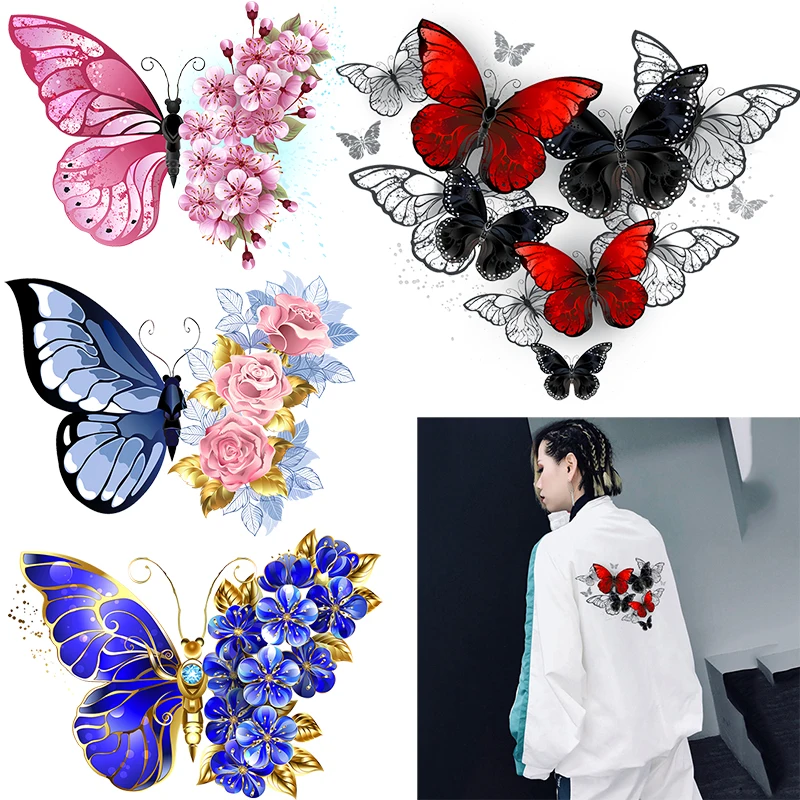 Красивая бабочка теплопередача DIY Наклейка для одежды Виниловая аппликация