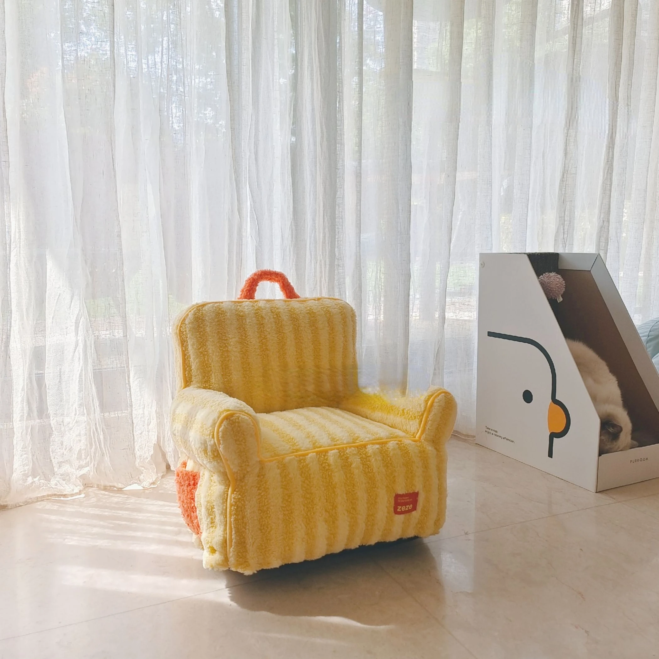 

CAT warm winter sofa! Yellow striped cat sofa warm fluffy cat bed