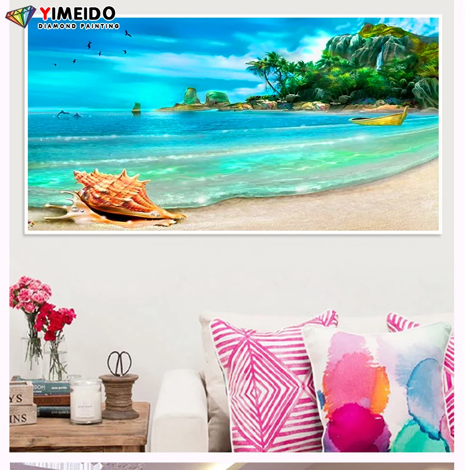 

YIMEIDO Large Size Scenery AB Drill Diamond Painting Seaside Wave Embroidery 5D DIY Full Round Shell Handmade Home Decor Gift