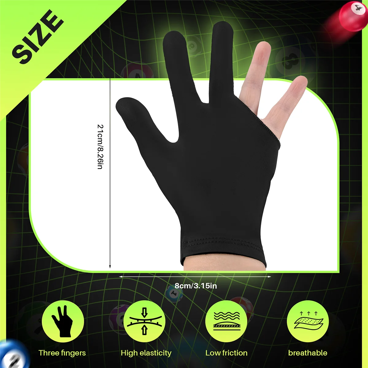 20 шт. дышащие перчатки для снукера левой и правой руки кия с 3 пальцами женщин