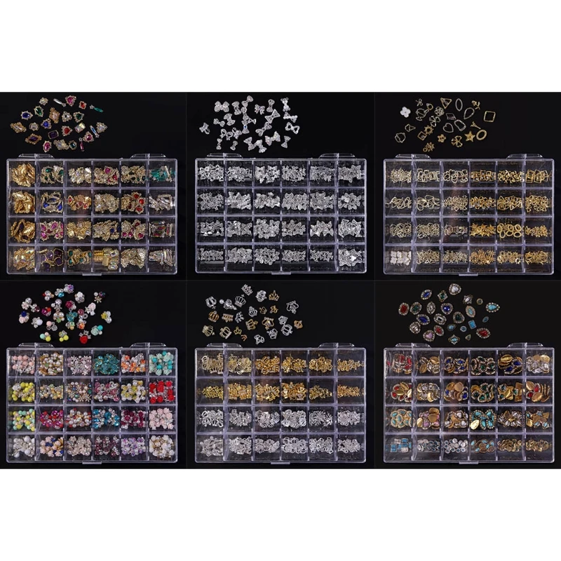 

24 Grids Nail Art Decorations Multi-Shape Metal Manicure for rhinestone Accessor