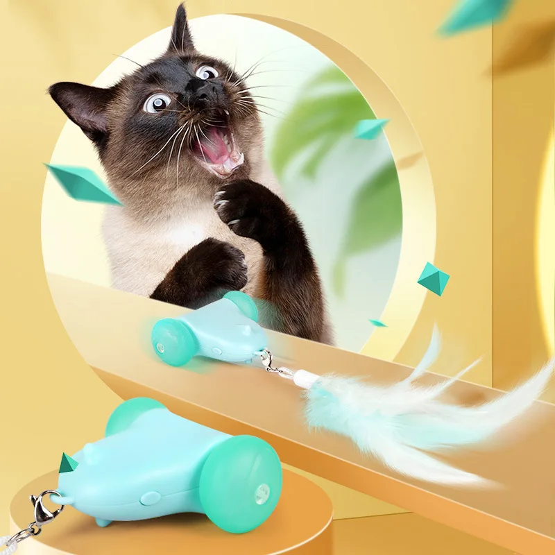 

Smart Mouse Cat Interactive Feather Toys Pet Flying Car Mouse Toy Cats Toys Cat Rolling Teaser Feather Wand Toys Rotating Ball