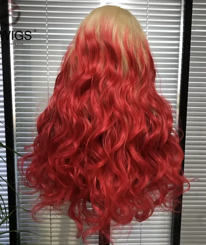 Омбре Красный тело волна горячий розовый цветной 13 × 4 30 дюймов синтетический медовый светлый HD прозрачный кружевной фронтальный Косплей парики с детскими волосами