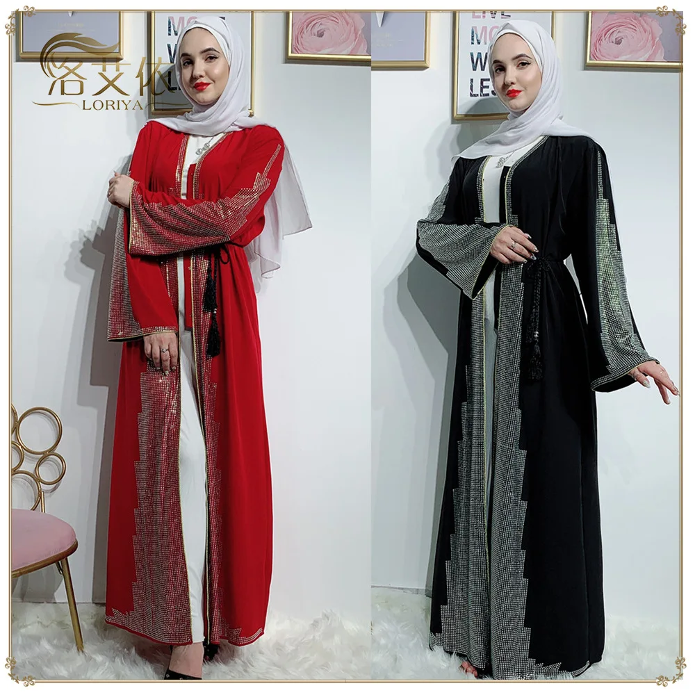 Muslim Dress Long Sleeve Diamond Lace-up Robe Ramadan Diamonds Women Arab Muslim Evening Wedding Long Dress Dubai Saudi Gown