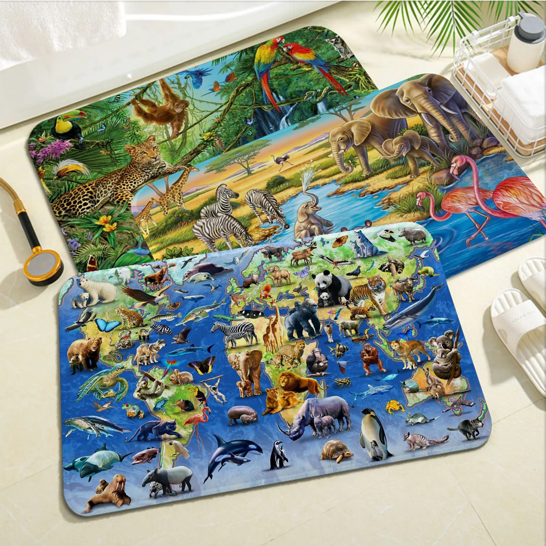 

Animal world Bath Mat INS Style Soft Bedroom Floor House Laundry Room Mat Anti-skid Modern Home Decor